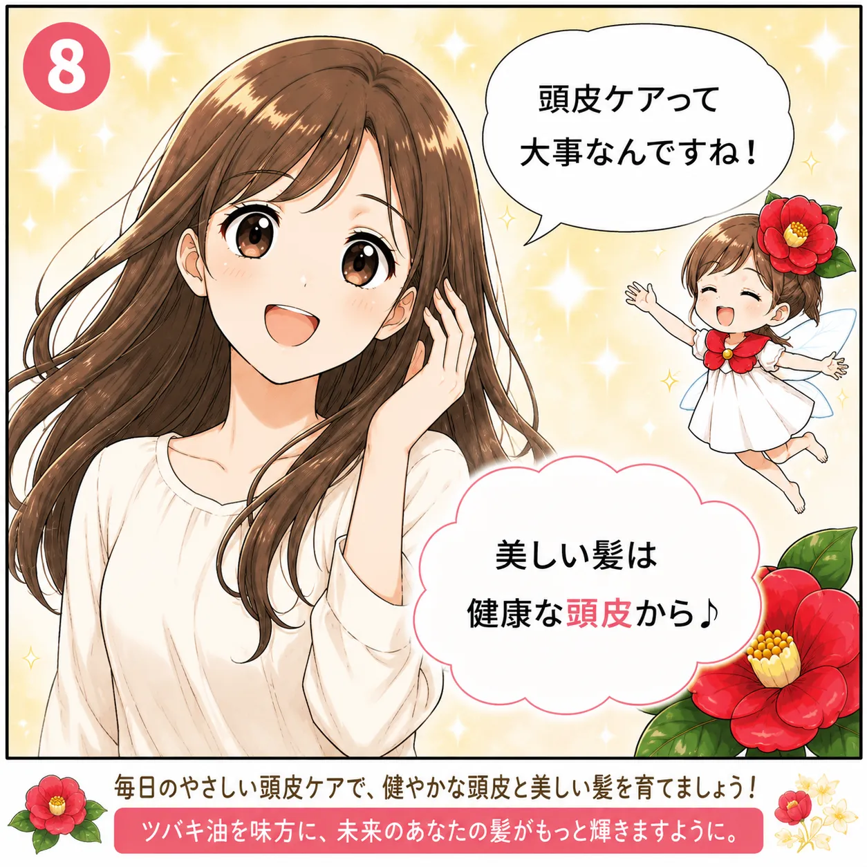 美しい髪は頭皮から！ツバキ油で始める頭皮ケア 8コマ目