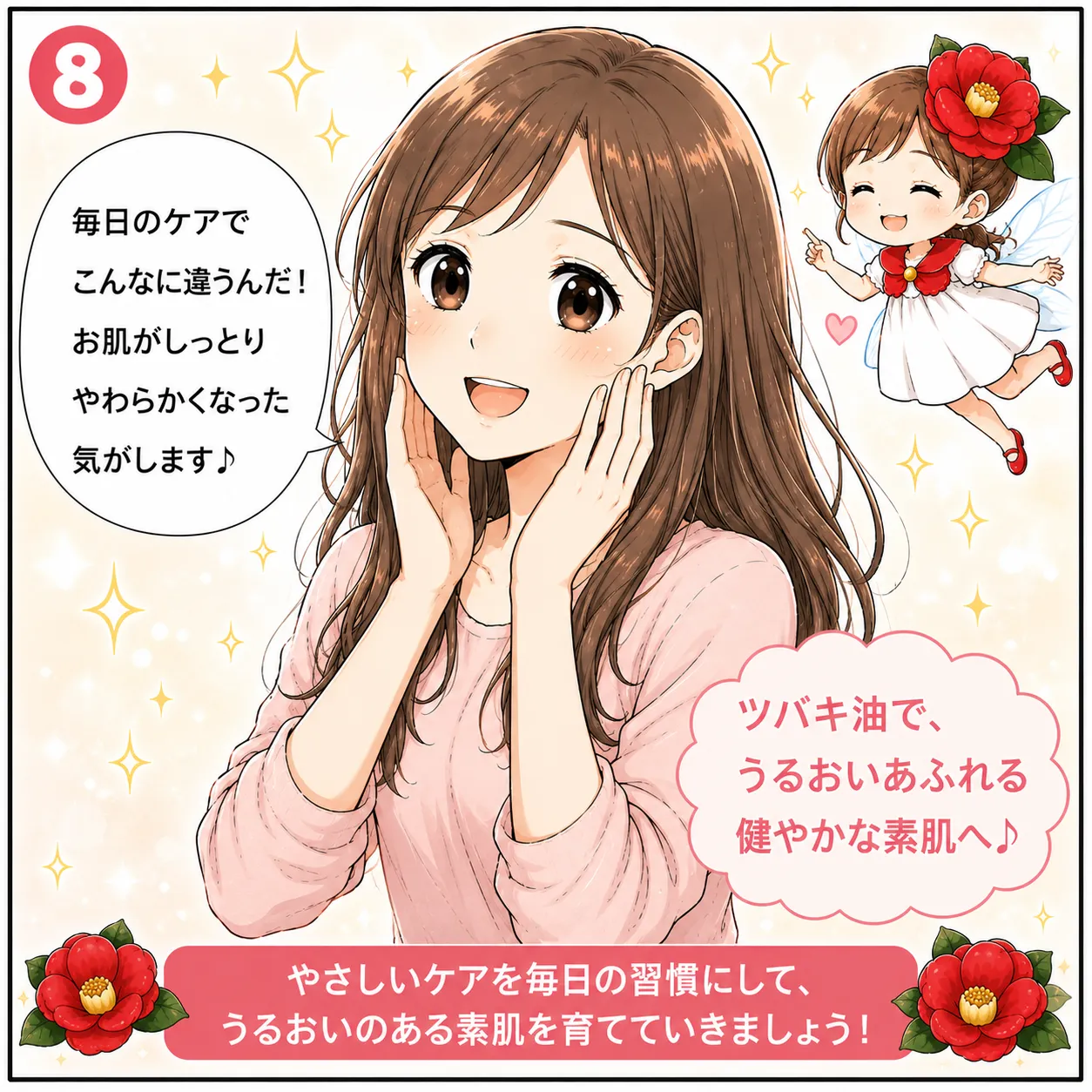ツバキ油で始める、うるおいフェイシャルケア 8コマ目